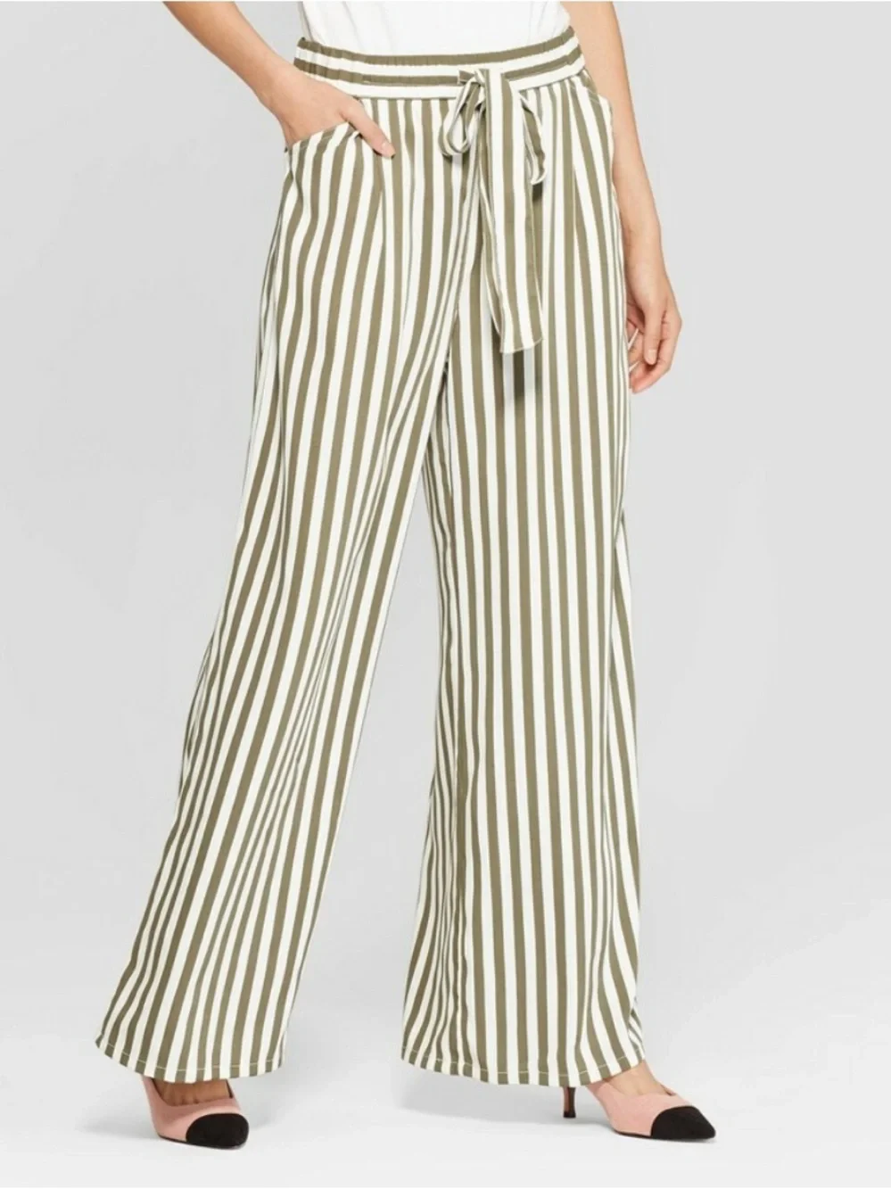 Alice Blue Olive Striped Trousers Size L - Picture 7 of 7